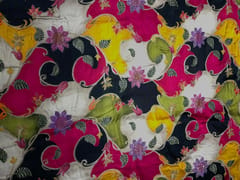 Multicolor Floral Satin Embroiderd Fabric