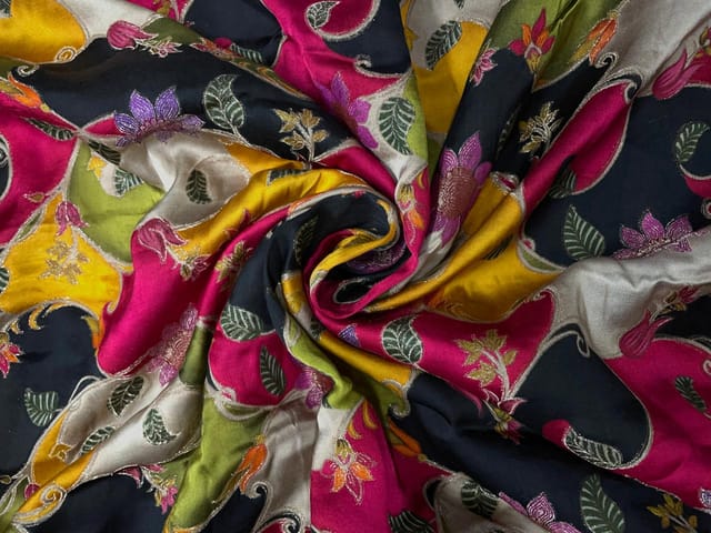 Multicolor Floral Satin Embroiderd Fabric