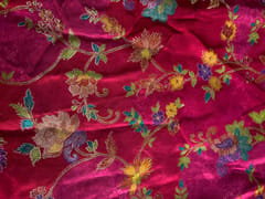 Magenta Pink Floral Satin Embroiderd Fabric