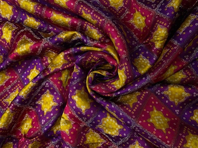 Purple Geometric Satin Embroiderd Fabric