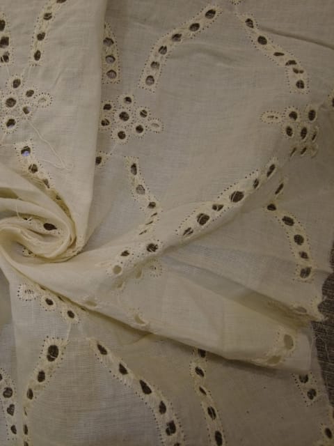 Natural Colour Dyeable Panta Floral Pattern Schiffli Embroidered Fabric
