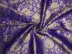 Royal Blue & Gold Floral Semi Brocade Fabric