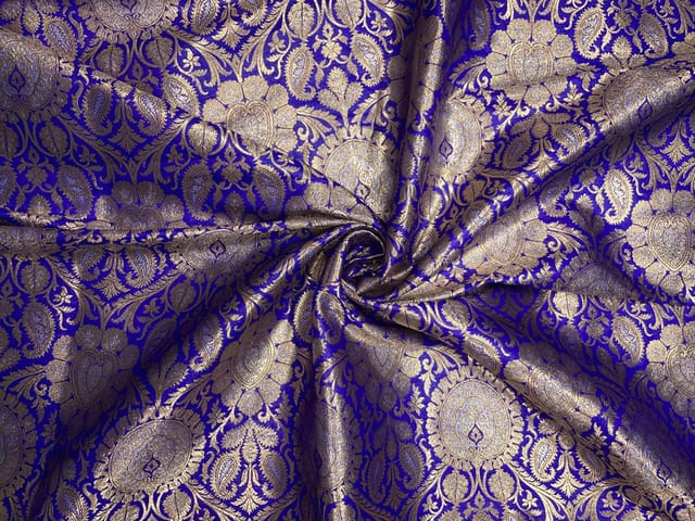 Royal Blue & Gold Floral Semi Brocade Fabric