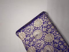 Royal Blue & Gold Floral Semi Brocade Fabric