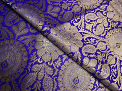 Royal Blue & Gold Floral Semi Brocade Fabric