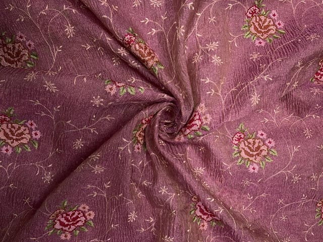 Light Pink Floral Crush Tissue Embroidery Fabric