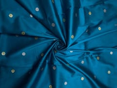 Teal Blue Floral Buti Embroidery Taffeta Silk Fabric