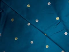 Teal Blue Floral Buti Embroidery Taffeta Silk Fabric