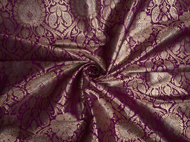 Dark Pink Gold Floral Semi Brocade