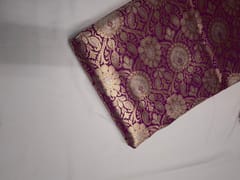 Dark Pink Gold Floral Semi Brocade