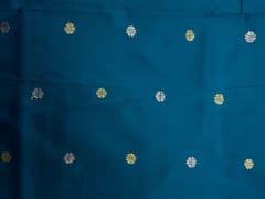 Teal Blue Floral Buti Embroidery Taffeta Silk Fabric