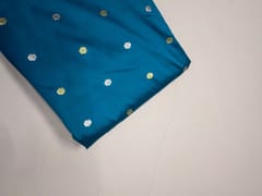 Teal Blue Floral Buti Embroidery Taffeta Silk Fabric