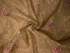 Golden Floral Crush Tissue Embroidery Fabric