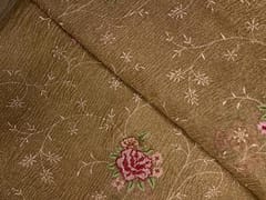 Golden Floral Crush Tissue Embroidery Fabric