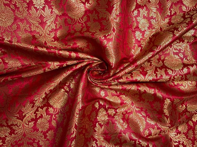 Red Floral Semi Brocade Fabric