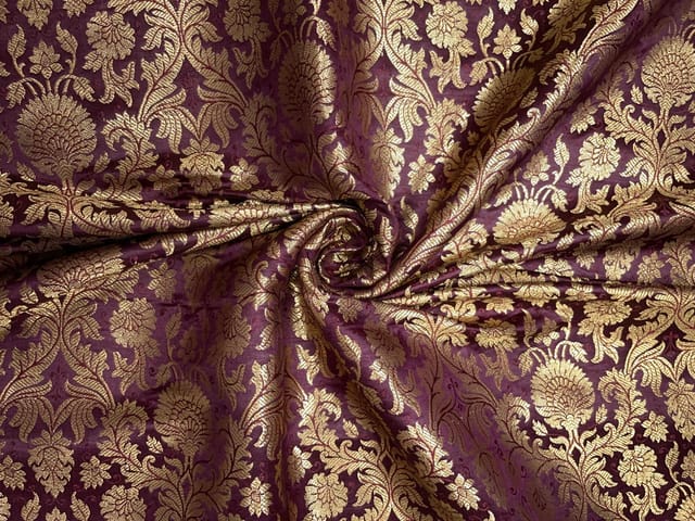 Purple Floral Semi Brocade Fabric