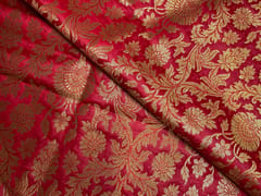 Red Floral Semi Brocade Fabric
