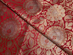 Red & Gold Floral Semi Brocade Fabric