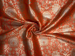 Orange & Gold Floral Semi Brocade Fabric