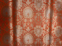 Orange & Gold Floral Semi Brocade Fabric
