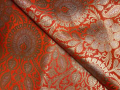 Orange & Gold Floral Semi Brocade Fabric