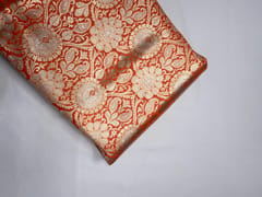 Orange & Gold Floral Semi Brocade Fabric