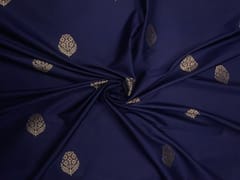 Navy Blue Floral Boti Embroidered Silk Fabric