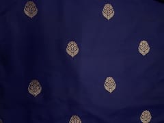 Navy Blue Floral Boti Embroidered Silk Fabric