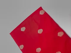 Red Floral Boti Embroidered Silk Fabric