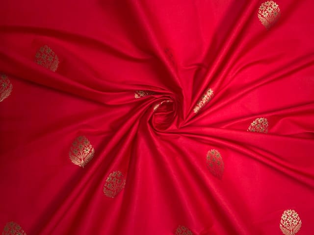 Red Floral Boti Embroidered Silk Fabric