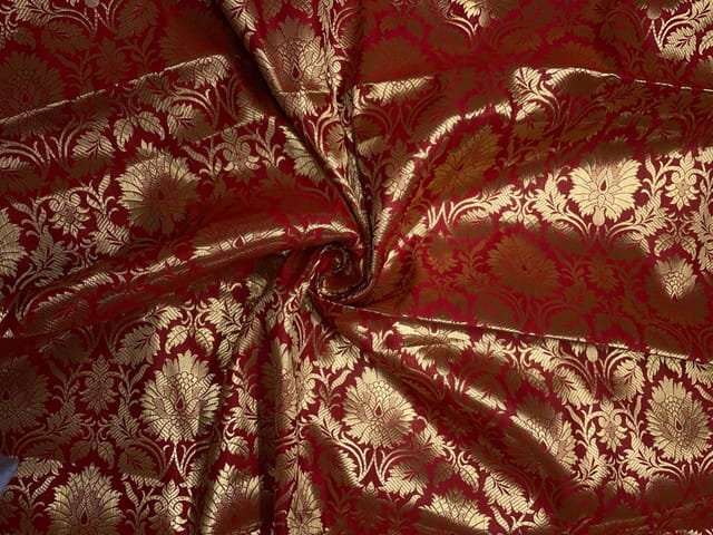 Red Floral Semi Brocade Fabric