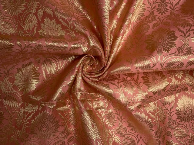 Dark Peach Floral Semi Brocade Fabric