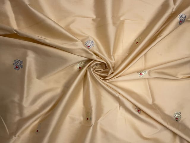 Cream Floral Buti Embroidery Taffeta Silk Fabric