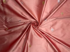Peach Floral Buti Embroidery Taffeta Silk Fabric