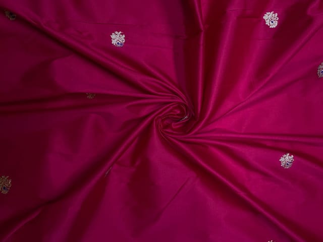 Magenta Floral Buti Embroidery Taffeta Silk Fabric