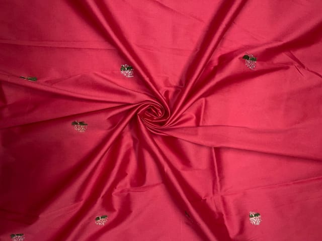 Red Floral Buti Embroidery Taffeta Silk Fabric