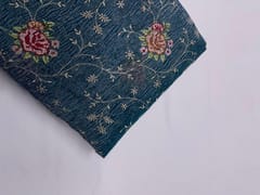 Blue Floral Crush Tissue Embroidery Fabric