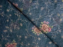 Blue Floral Crush Tissue Embroidery Fabric