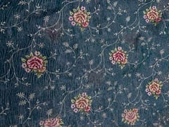 Blue Floral Crush Tissue Embroidery Fabric