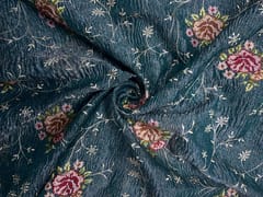 Blue Floral Crush Tissue Embroidery Fabric