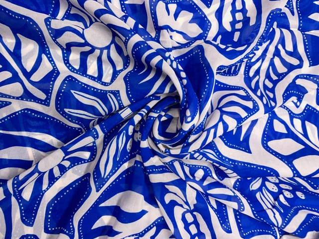 Blue & White Abstract Georgette Fabric
