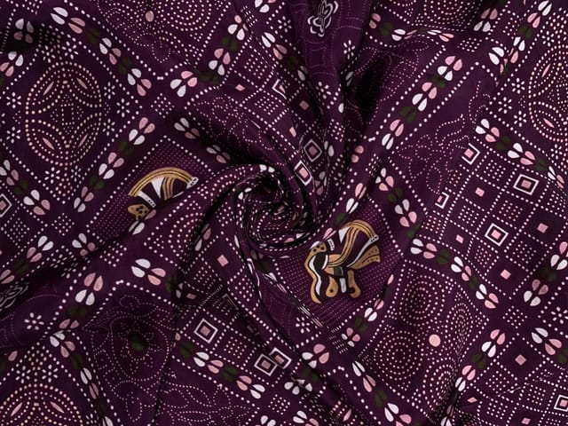 Purple Geometric Habutai Silk Fabric