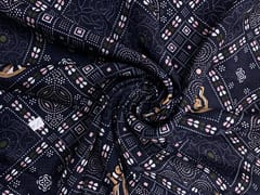 Navy Blue Geometric Habutai Silk Fabric