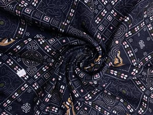 Navy Blue Geometric Habutai Silk Fabric