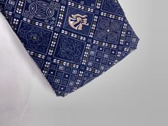 Navy Blue Geometric Habutai Silk Fabric