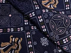 Navy Blue Geometric Habutai Silk Fabric