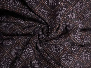 Dark Brown Geometric Habutai Silk Fabric