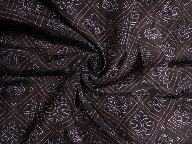Dark Brown Geometric Habutai Silk Fabric