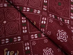 Dark Maroon Geometric Habutai Silk Fabric