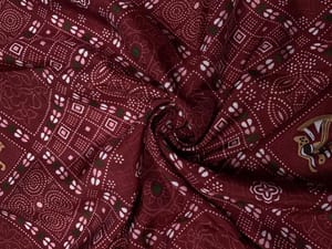 Dark Maroon Geometric Habutai Silk Fabric